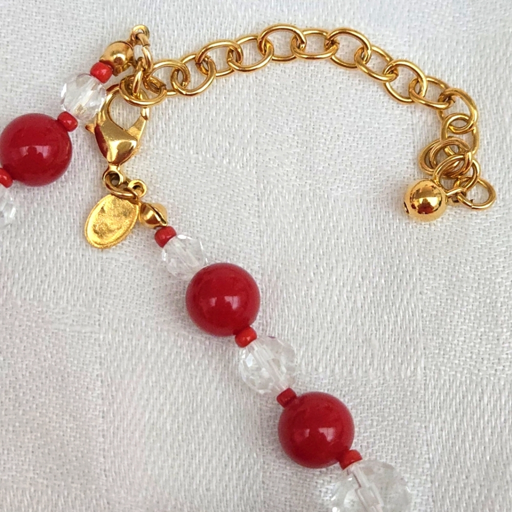 JOAN RIVERS Single Strand Necklace w/Crystal and Red Acrylic Beads, 32" - Picture 3 of 8